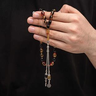 Hk Sıkma Kehribar Tesbih Gümüş Püskül |Gümüş Takı Hediyelik Ürünler