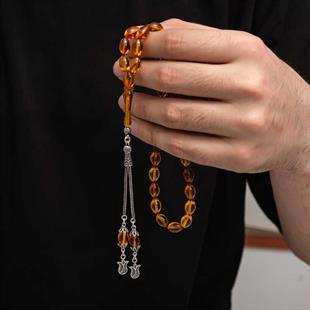 Hk Sıkma Kehribar Tesbih Gümüş Püskül |Gümüş Takı Hediyelik Ürünler