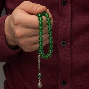 Hk ​Yeşil Küre Ateş Sıkma Kehribar Tesbih Gümüş Püskül|Gümüş Takı Hediyelik Ürünler