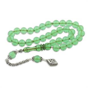 Hk ​Yeşil Küre Ateş Sıkma Kehribar Tesbih Gümüş Püskül|Gümüş Takı Hediyelik Ürünler