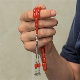 Hk Sıkma Kehribar  Kapsül Kesim Tesbih Gümüş Püsküllü |Gümüş Takı Hediyelik Ürünler