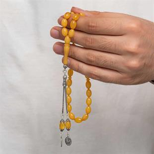 Hk Sıkma Kehribar Tesbih Gümüş Püsküllü |Gümüş Takı Hediyelik Ürünler