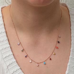 Gümüş Renkli Damla Taşlı Şans Kadın Kolye