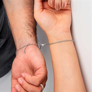 Hk Gümüş Kadın Bileklik Rodyum Çift Kalpli Aşk Bileklik|Gümüş Takı Hediyelik Ürünler