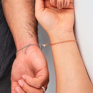 Hk Gümüş Kadın Bileklik Rodyum Rose Çift Kalpli Aşk Bileklik|Gümüş Takı Hediyelik Ürünler