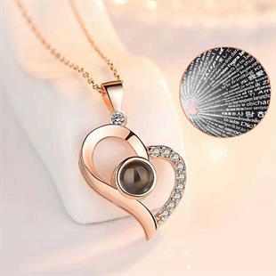 Hk ​Gümüş Kadın Kolye Rose 100 Dilde Seni Seviyorum Kalp |Gümüş Takı Hediyelik Ürünler