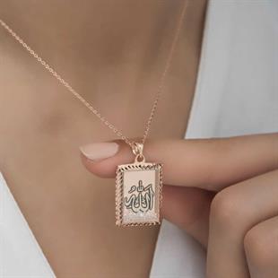 Hk Gümüş Kadın Kolye Rose Allah Yazılı |Gümüş Takı Hediyelik Ürünler