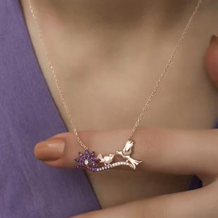 ​Gümüş Rose Anne Ve Yavru Kuş Bayan Kolye