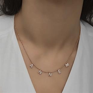 Hk ​Gümüş Kadın Kolye Rose Annem Yazılı |Gümüş Takı Hediyelik Ürünler