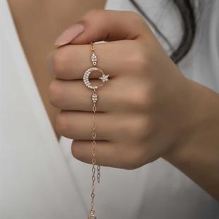 Hk Gümüş Kadın Bileklik Rose Ay Yıldız |Gümüş Takı Hediyelik Ürünler