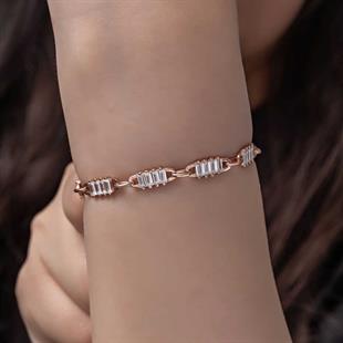 Hk Gümüş Kadın Bileklik Rose Baget Taşlı |Gümüş Takı Hediyelik Ürünler