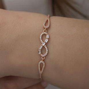 Hk Gümüş Kadın Bileklik Rose Baget Taşlı Sonsuzluk|Gümüş Takı Hediyelik Ürünler