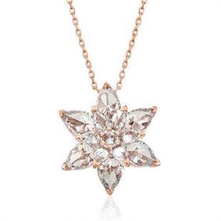 Gümüş Rose Beyaz Lotus Çiçeği Kolye