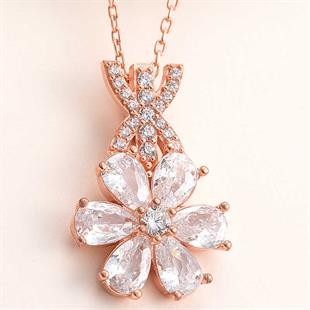 Gümüş Rose Beyaz Sevgi Çiçeği Kadın Kolye