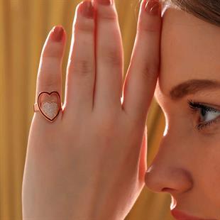 Hk Gümüş Kadın Yüzük Rose Beyaz Taşlı Kalpli |Gümüş Takı Hediyelik Ürünler