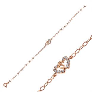 Hk Gümüş Kadın Bileklik Rose Birleşmiş Kalpler |Gümüş Takı Hediyelik Ürünler