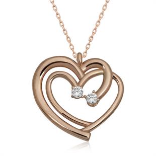 Hk Gümüş Kadın Kolye Rose Birleşmiş Kalpler |Gümüş Takı Hediyelik Ürünler