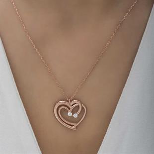 Hk Gümüş Kadın Kolye Rose Birleşmiş Kalpler |Gümüş Takı Hediyelik Ürünler