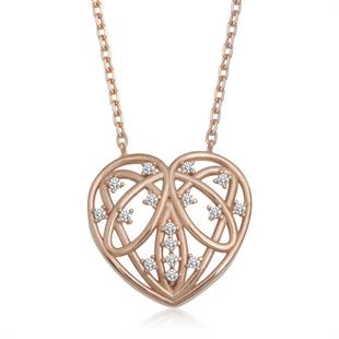 Hk Gümüş Kadın Kolye Rose Bombeli Kalp |Gümüş Takı Hediyelik Ürünler