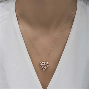 Hk Gümüş Kadın Kolye Rose Bombeli Kalp |Gümüş Takı Hediyelik Ürünler