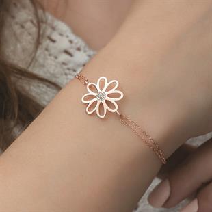 Hk Gümüş Kadın Bileklik Rose Çiçek |Gümüş Takı Hediyelik Ürünler