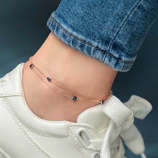 Hk Gümüş Halhal Rose Çift Zincirli Nazar |Gümüş Takı Hediyelik Ürünler