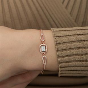 Hk Gümüş Kadın Bileklik Rose Dikdörtgen Baget |Gümüş Takı Hediyelik Ürünler