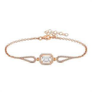 Hk Gümüş Kadın Bileklik Rose Dikdörtgen Baget |Gümüş Takı Hediyelik Ürünler