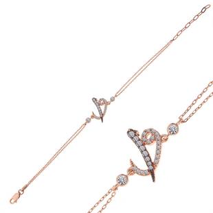 Hk Gümüş Kadın Bileklik Rose Elif Vav |Gümüş Takı Hediyelik Ürünler