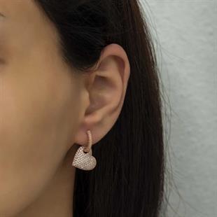 Hk Gümüş Kadın Küpe Rose Halka Kalp |Gümüş Takı Hediyelik Ürünler