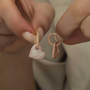 Hk Gümüş Kadın Küpe Rose Halka Kalp |Gümüş Takı Hediyelik Ürünler