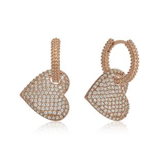 Hk Gümüş Kadın Küpe Rose Halka Kalp |Gümüş Takı Hediyelik Ürünler