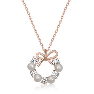 Hk Gümüş Kadın Kolye Rose İnci Kurdele |Gümüş Takı Hediyelik Ürünler