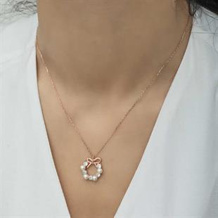 Hk Gümüş Kadın Kolye Rose İnci Kurdele |Gümüş Takı Hediyelik Ürünler