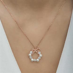 Hk Gümüş Kadın Kolye Rose İnci Kurdele |Gümüş Takı Hediyelik Ürünler