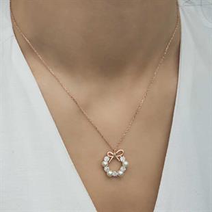 Hk Gümüş Kadın Kolye Rose İnci Kurdele |Gümüş Takı Hediyelik Ürünler