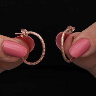 Hk Gümüş Kadın Küpe Rose Kalemli Halka |Gümüş Takı Hediyelik Ürünler