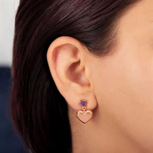 Hk Gümüş Kadın Küpe Rose Kalp Çivili |Gümüş Takı Hediyelik Ürünler