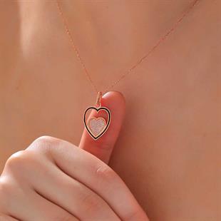 Hk Gümüş Kadın Kolye Rose Kalp |Gümüş Takı Hediyelik Ürünler