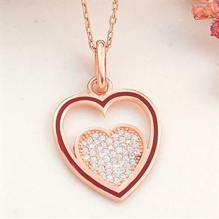 Hk Gümüş Kadın Kolye Rose Kalp |Gümüş Takı Hediyelik Ürünler