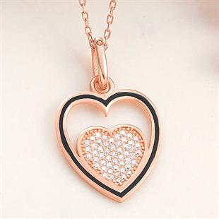 Hk Gümüş Kadın Kolye Rose Kalp |Gümüş Takı Hediyelik Ürünler