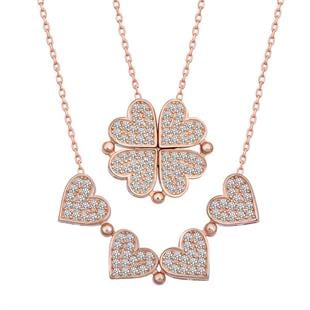 Gümüş Rose Kalpli Açılabilen Yonca Kadın Kolye