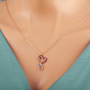 Hk Gümüş Kadın Kolye Rose Kalpli Kelebek |Gümüş Takı Hediyelik Ürünler