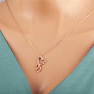 Hk Gümüş Kadın Kolye Rose Kalpli Kelebek |Gümüş Takı Hediyelik Ürünler