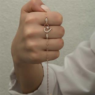 Hk Gümüş Kadın Bileklik Rose Kalpli Tektaş |Gümüş Takı Hediyelik Ürünler