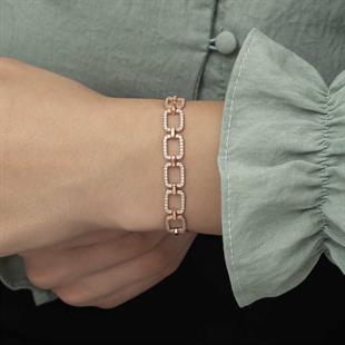 Hk Gümüş Kadın Bileklik Rose Kare Taşlı |Gümüş Takı Hediyelik Ürünler