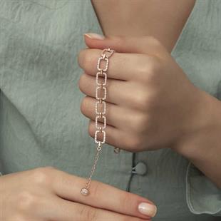 Hk Gümüş Kadın Bileklik Rose Kare Taşlı |Gümüş Takı Hediyelik Ürünler