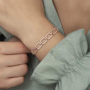 Hk Gümüş Kadın Bileklik Rose Kare Taşlı |Gümüş Takı Hediyelik Ürünler