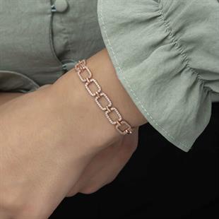 Hk Gümüş Kadın Bileklik Rose Kare Taşlı |Gümüş Takı Hediyelik Ürünler