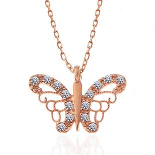 Gümüş Rose Kelebek Kadın Kolye